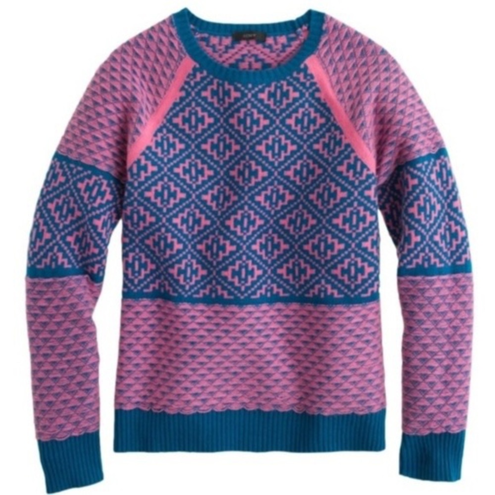 J Crew Wool with Cashmere Handkerchief Fair Isle Crewneck Size Small